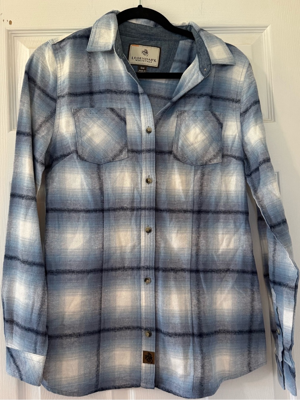 Legendary Whitetails Women’s Blue and White Plaid Button-Down Shirt-Small